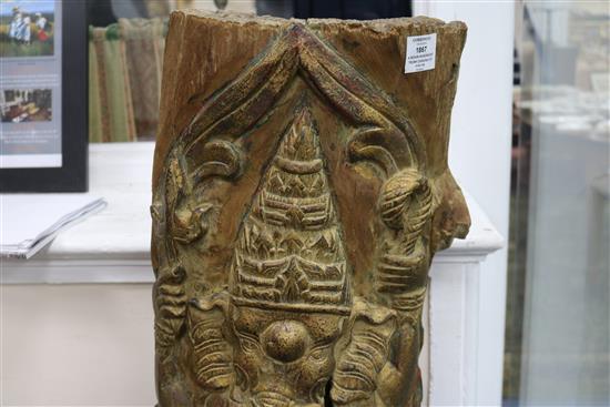 An Indian hardwood trunk carving of Ganesh W.40cm H.114cm